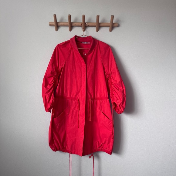 Natori Jackets & Blazers - Josie Natori Red Lightweight Drawstring Utility Jacket